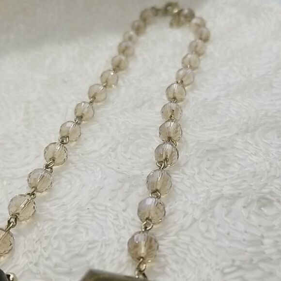 Ann Taylor Necklace Square Lucite Crystal Green Five Multiple Chains Gold - Picture 4 of 10